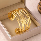 1pc Exaggerated 304 Stainless Steel Women's Bracelet, Asymmetrical Geometric Line , Gold Tone Adjustable Size,