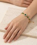 Emerald Green Link Bracelet for Women – Gold-Tone Geometric Chain Bracelet