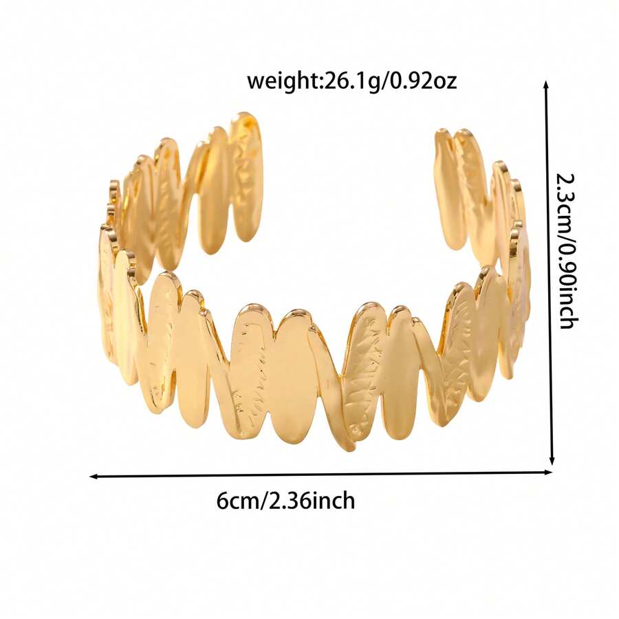 Exaggerated 304 Stainless Steel Women's Bracelet, Asymmetrical Geometric Line Design, Gold Tone Adjustable Size Suitable For All Seasons, Hypoallergenic And Fade-Resistant, Thick Wavy Shape, Suitable For Various Occasions Or As A Gift