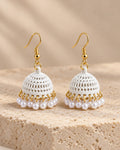 White Dome Jhumki Earrings with Pearl Bead Detailing for Women