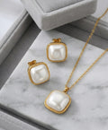 White Pearl Pendant Necklace and Earrings Set for Women – Gold-Tone Jewelry