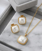 White Pearl Pendant Necklace and Earrings Set for Women – Gold-Tone Jewelry