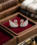 Silver Swan Stud Earrings for Women – Crystal Swan Statement Earrings