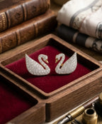 Silver Swan Stud Earrings for Women – Crystal Swan Statement Earrings