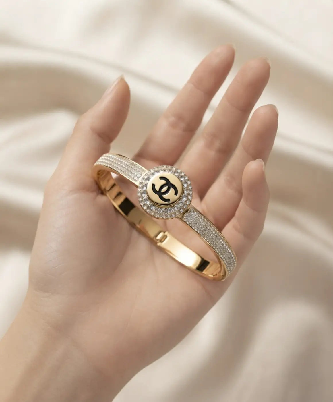 White Gold-Tone Crystal Cuff Bracelet for Women – Elegant Statement Jewelry
