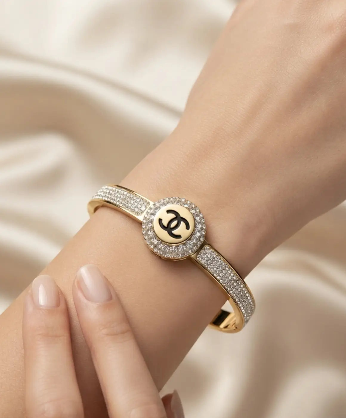 White Gold-Tone Crystal Cuff Bracelet for Women – Elegant Statement Jewelry