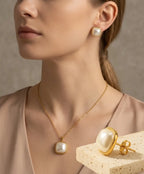 White Pearl Pendant Necklace and Earrings Set for Women – Gold-Tone Jewelry