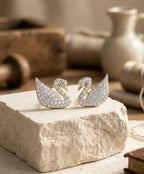 Silver Swan Stud Earrings for Women – Crystal Swan Statement Earrings