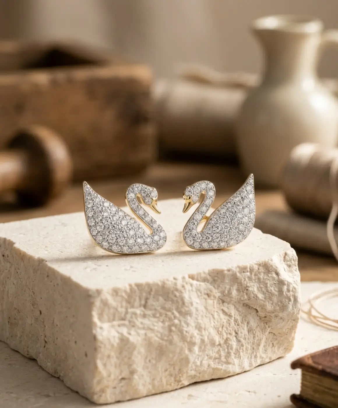 Silver Swan Stud Earrings for Women – Crystal Swan Statement Earrings