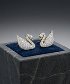Silver Swan Stud Earrings for Women – Crystal Swan Statement Earrings