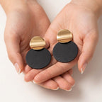 Black and Gold Round Statement Earrings for Women