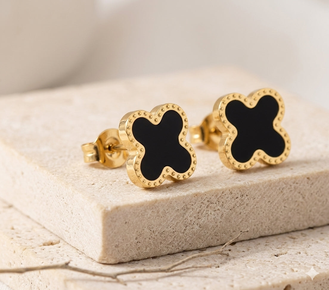 Black Clover Gold Stud Earrings
