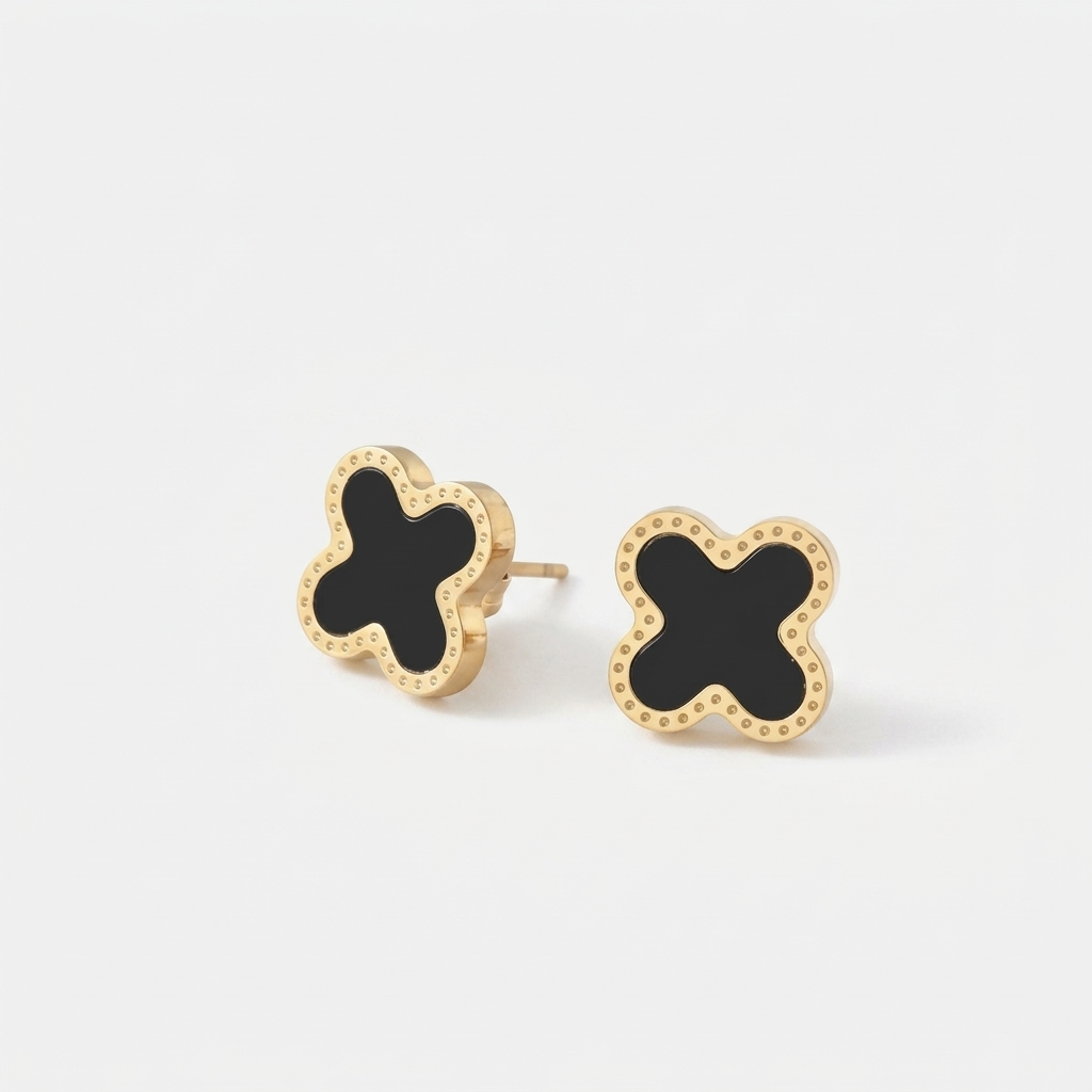 Black Clover Gold Stud Earrings