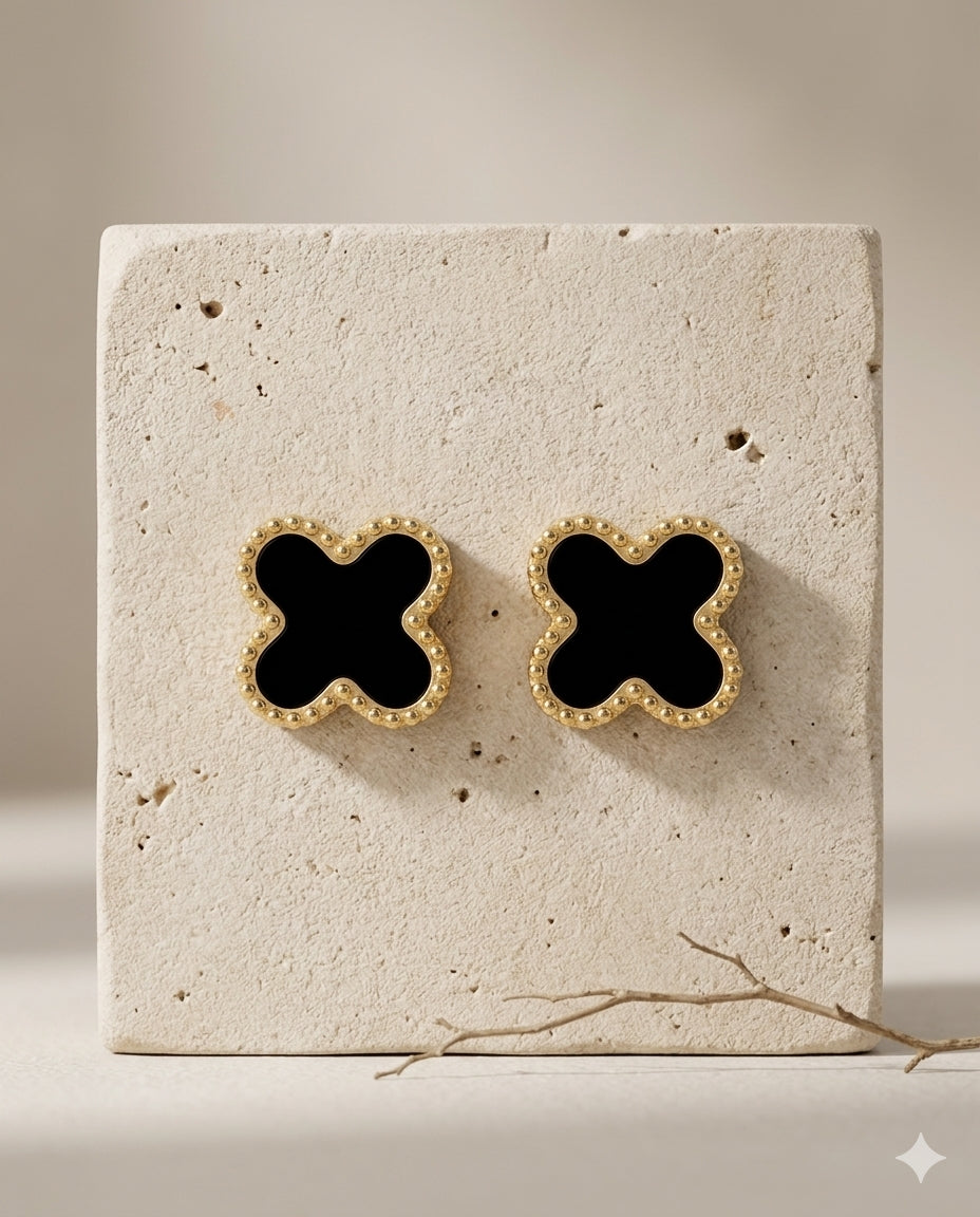 Black Clover Gold Stud Earrings