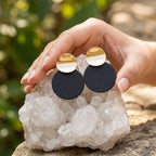 Black and Gold Round Statement Earrings for Women
