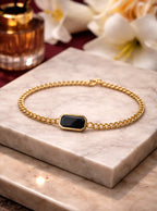 Black Stone Gold Chain Bracelet for Women
