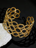 1pc Geometric Circle Versatile Open Bangle Bracelet, Fashionable Gold Stainless Steel Wide Cuff Bracelet For