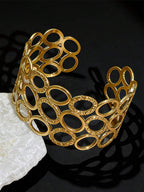 1pc Geometric Circle Versatile Open Bangle Bracelet, Fashionable Gold Stainless Steel Wide Cuff Bracelet For