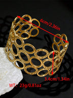 1pc Geometric Circle Versatile Open Bangle Bracelet, Fashionable Gold Stainless Steel Wide Cuff Bracelet For