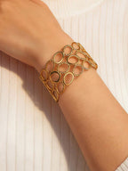 1pc Geometric Circle Versatile Open Bangle Bracelet, Fashionable Gold Stainless Steel Wide Cuff Bracelet For