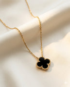 Lucky Four-Leaf Black Clover Pendant Minimalist Gold Chain Necklace