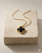 Lucky Four-Leaf Black Clover Pendant Minimalist Gold Chain Necklace
