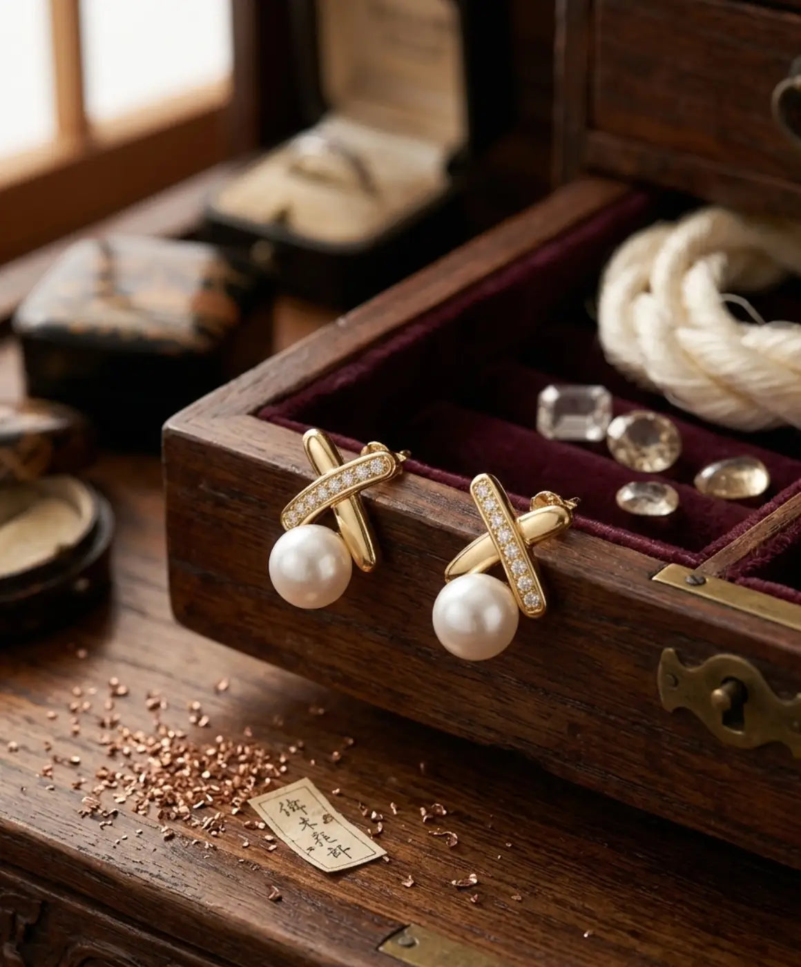 Gold-Tone Pearl Drop Earrings for Women – Crystal Cross Design