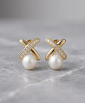 Gold-Tone Pearl Drop Earrings for Women – Crystal Cross Design