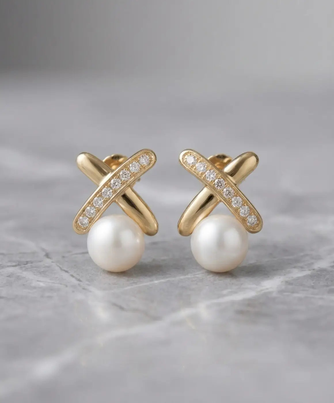 Gold-Tone Pearl Drop Earrings for Women – Crystal Cross Design