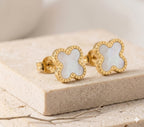 White Clover Earrings – Elegant Gold-Tone Clover Stud Earrings