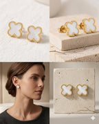 White Clover Earrings – Elegant Gold-Tone Clover Stud Earrings