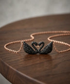 Double Black Swan Heart Pendant Necklace for Women – Elegant Rose Gold-Tone Jewelry