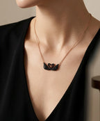Double Black Swan Heart Pendant Necklace for Women – Elegant Rose Gold-Tone Jewelry