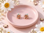 Rose Gold Tree Stud Earrings with Mint Green & Crystal Accents
