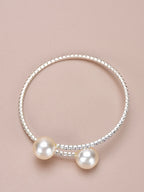 Rhinestone & Faux Pearl Decor Cuff Bangle