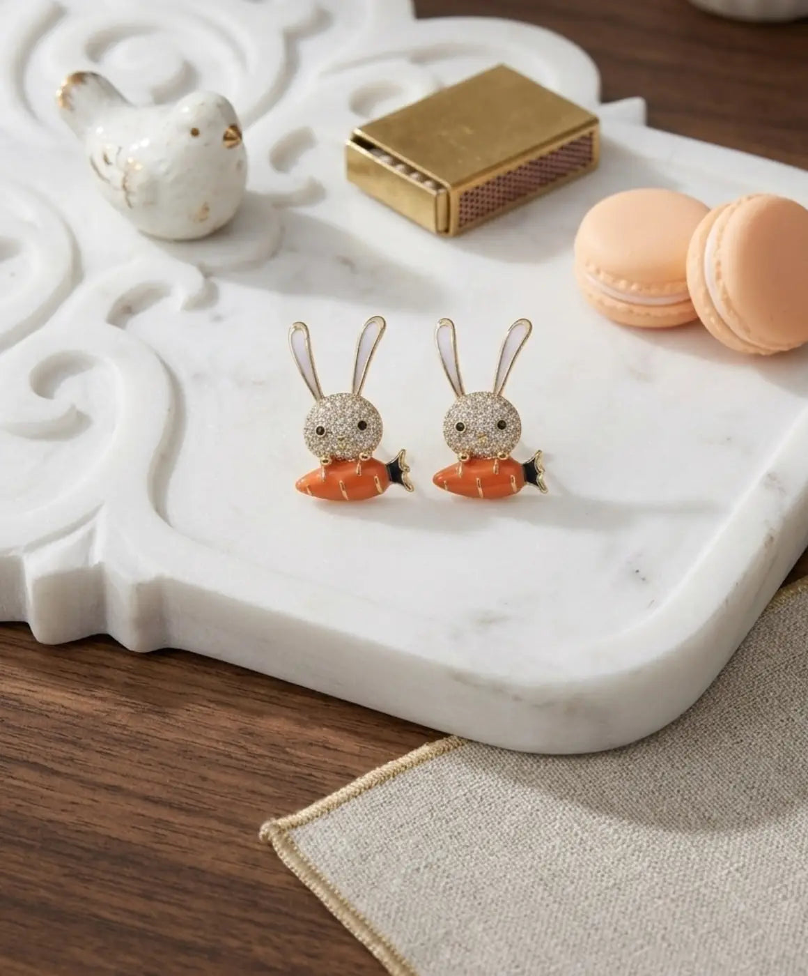 Cute Bunny Drop Earrings for Women – Orange and Silver Character Earrings