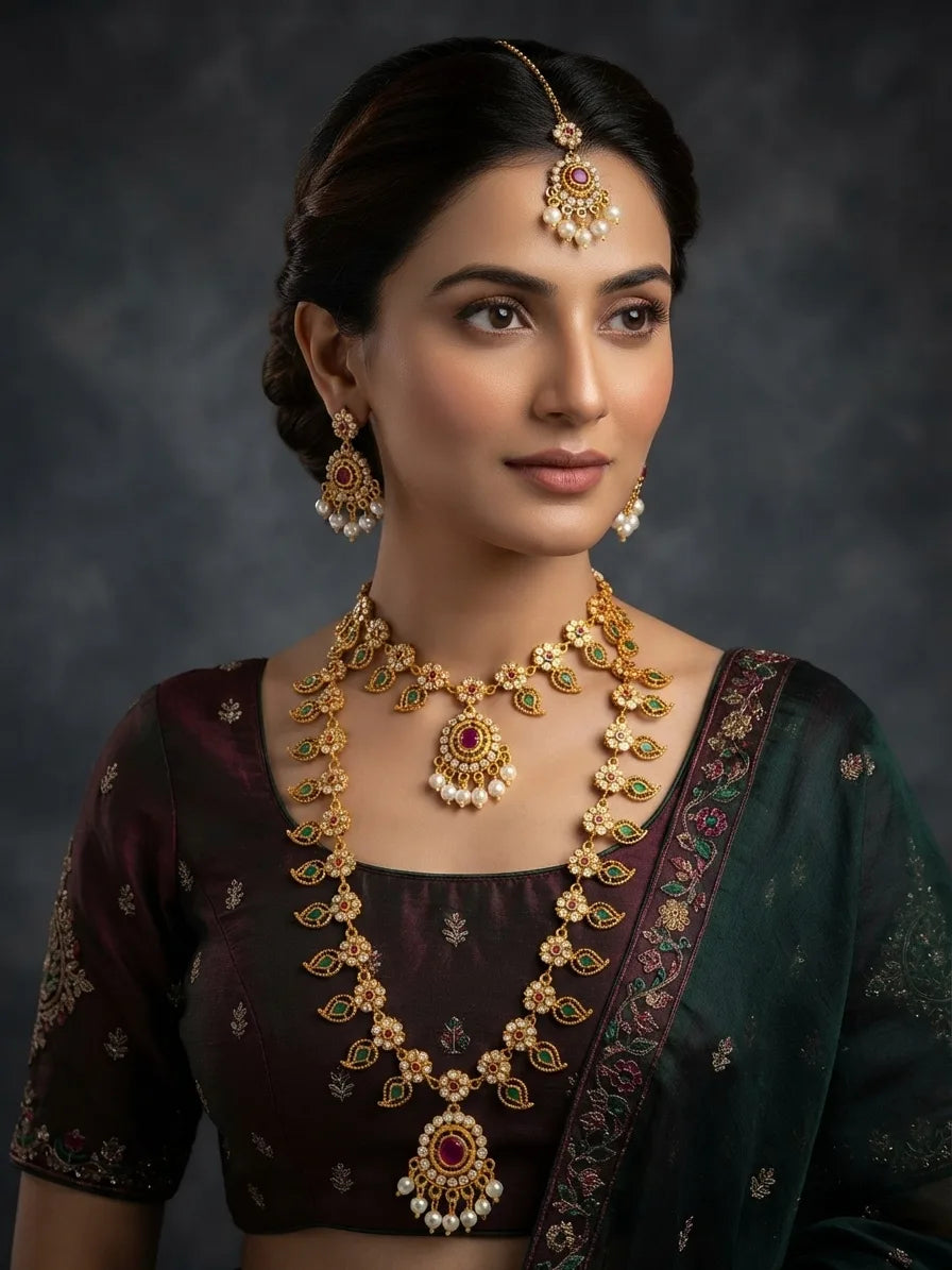 gold rajwadi necklace set in pakistan