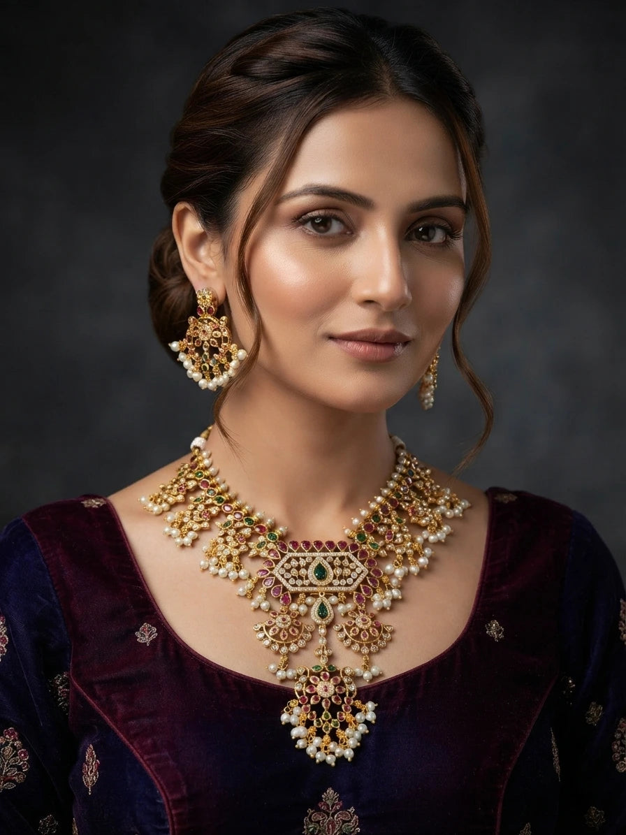 rajwadi Jewellery Set – Royal Kundan Pearl Necklace & Earrings in pakistan