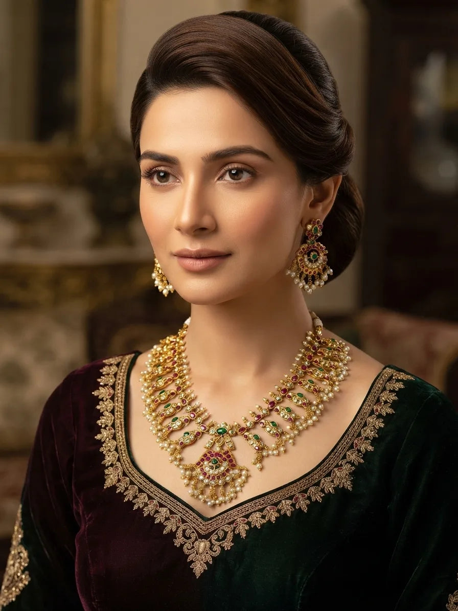 rajwadi Jewellery Set – Royal Multicolor Kundan & Pearl Necklace Set in pakistan