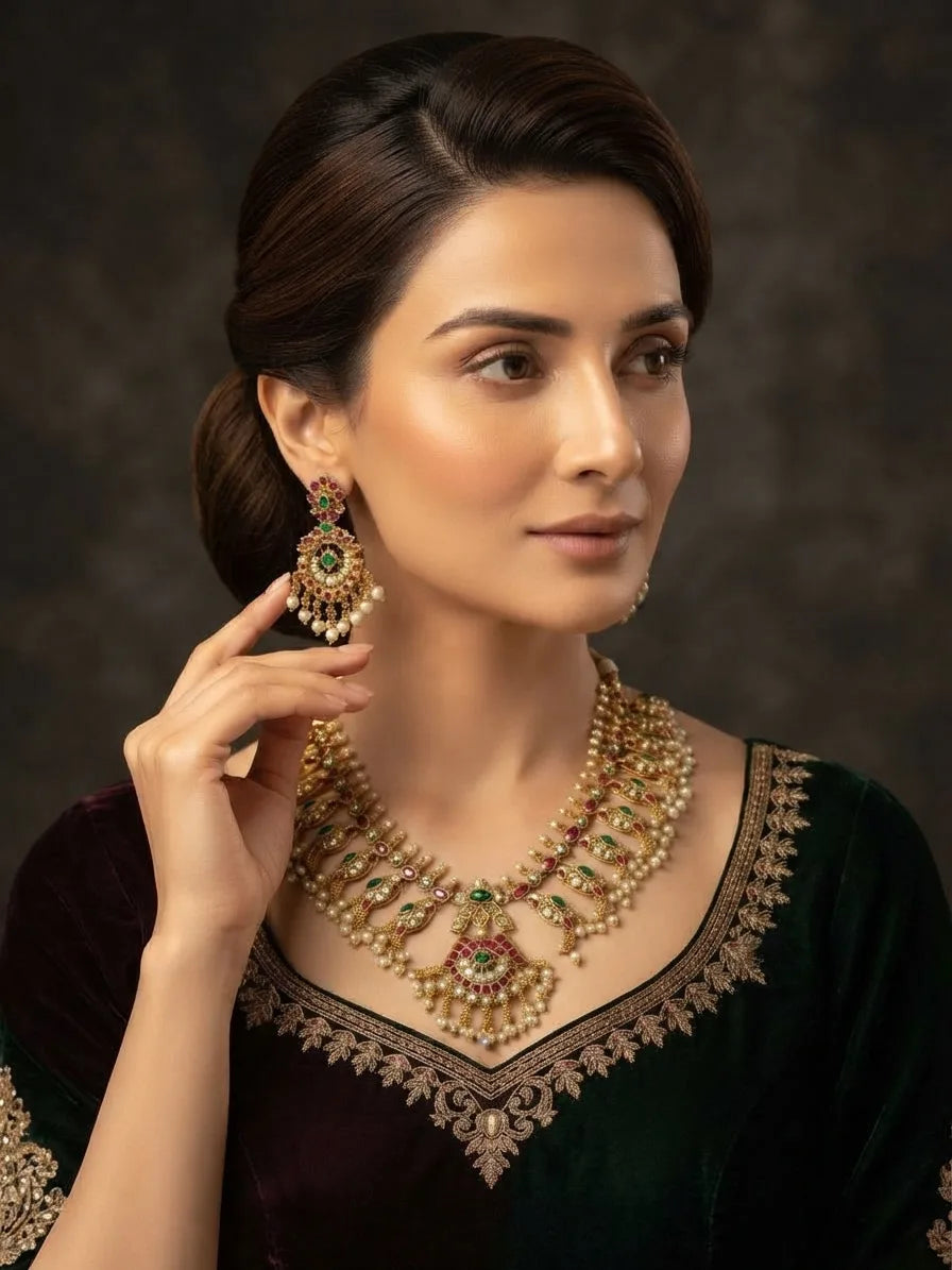 antique rajwadi long gold set
