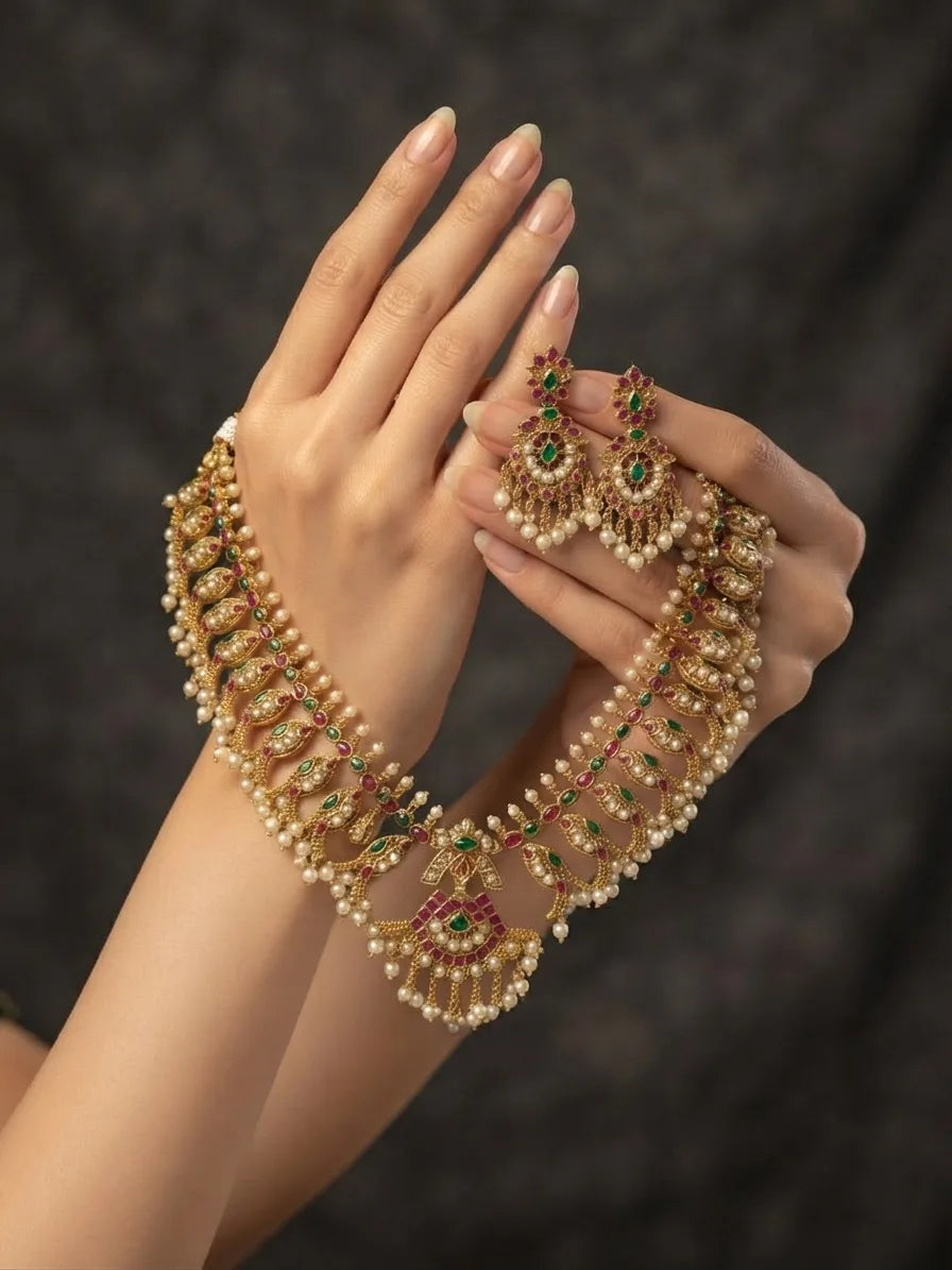 gold rajwadi necklace in pakistan