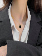 Women's Black Rectangle Pendant Necklace