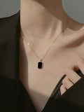 Women's Black Rectangle Pendant Necklace
