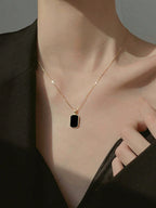 Women's Black Rectangle Pendant Necklace