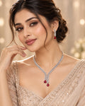 Elegant Red Crystal Drop Necklace Set with Matching Earrings