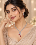 Elegant Red Crystal Drop Necklace Set with Matching Earrings