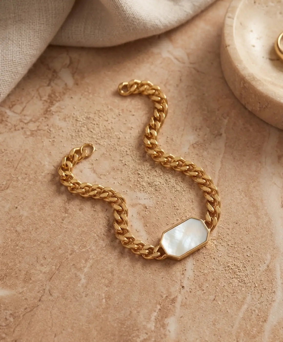 White Geometric Stone Gold Bracelet