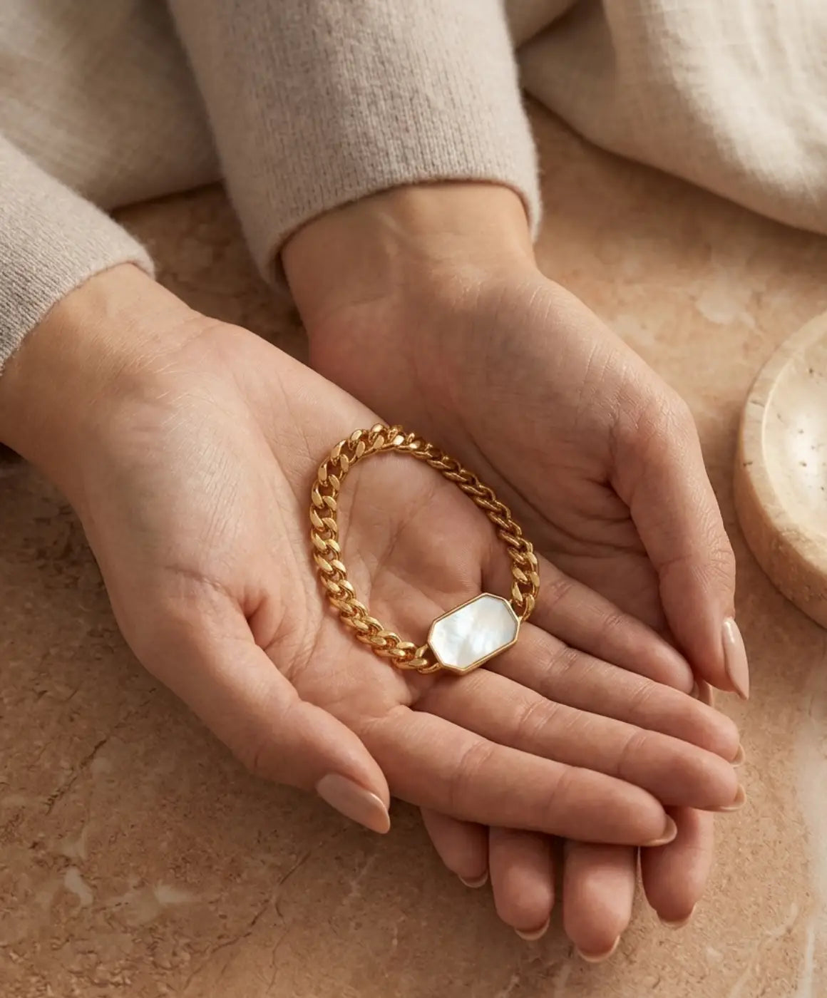 White Geometric Stone Gold Bracelet