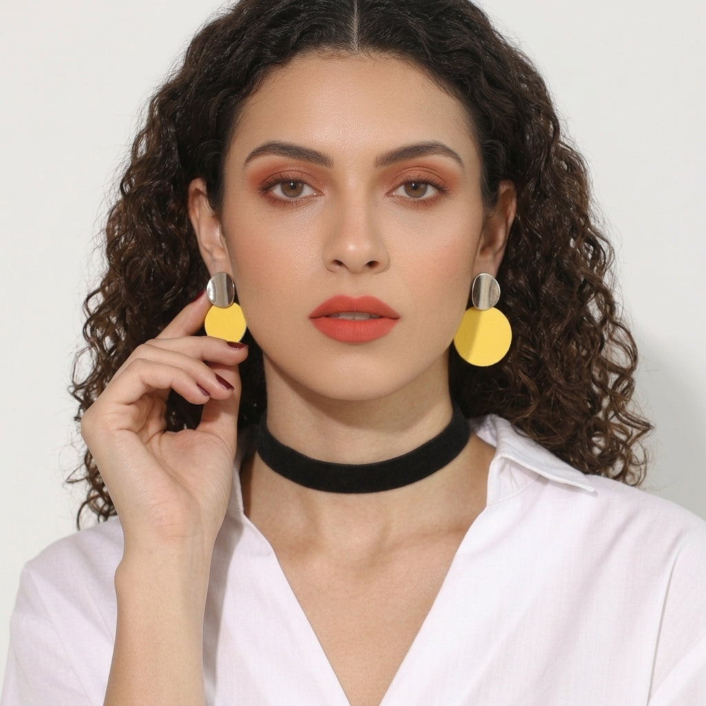 Yellow and Gold Circular Drop Earrings for Women – Stylish Everyday Jewelry