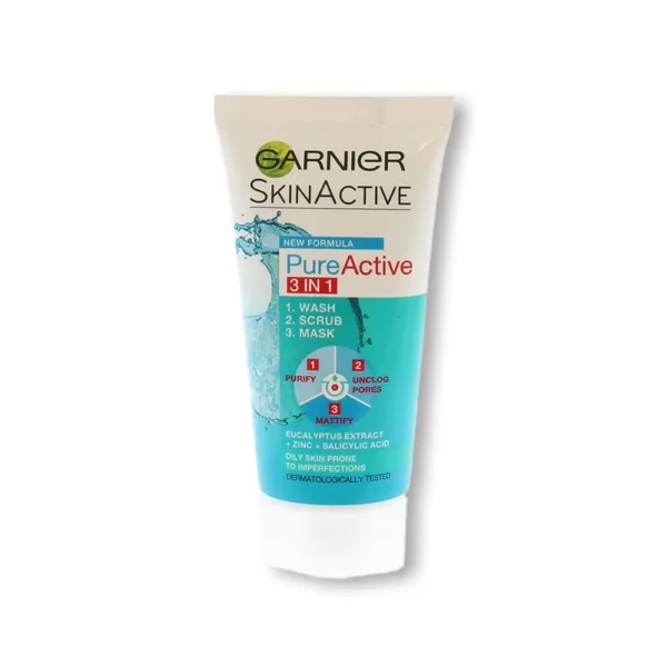 Garnier Pure Active 3In1 Face Wash Scrub And Mask 100Ml